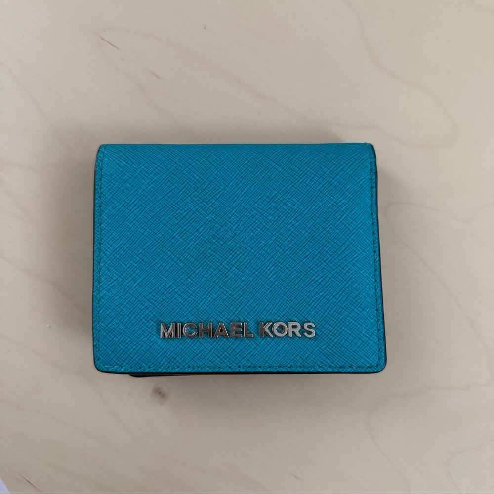 Michael Kors Teal Saffiano Leather Snap Wallet | Slim Card Case